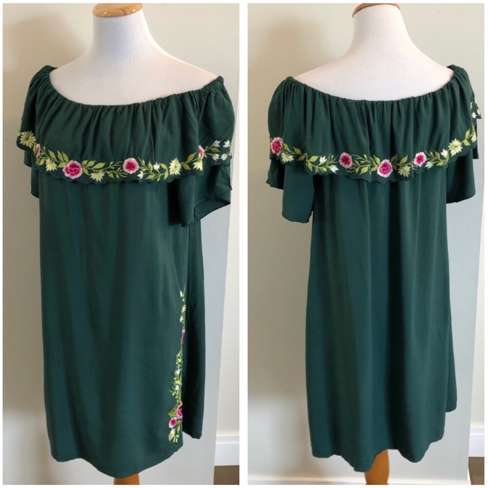 Mexican Style Embroidered Drop Shoulder Dress Boho